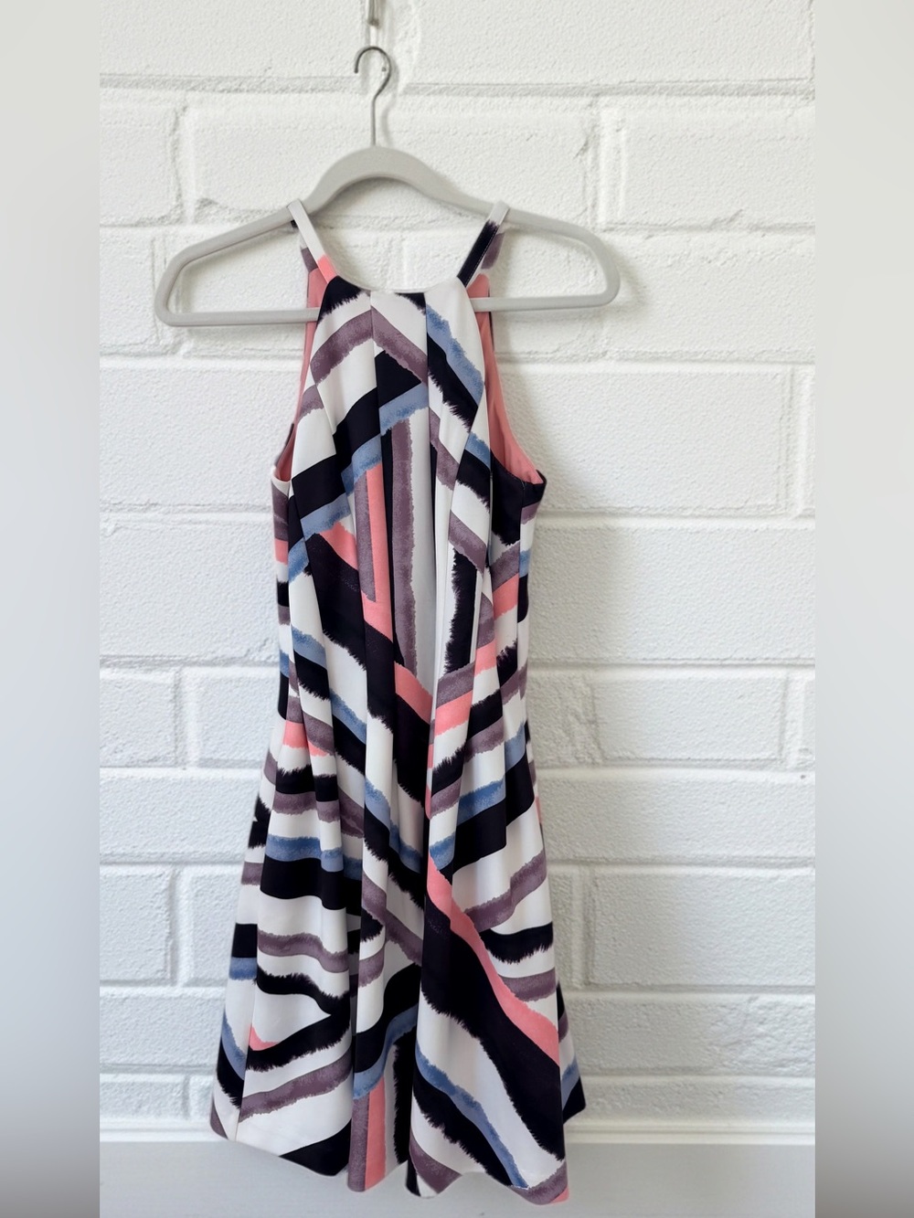 Vince Camuto Abstract Striped Halter Fit Flare Dress 2